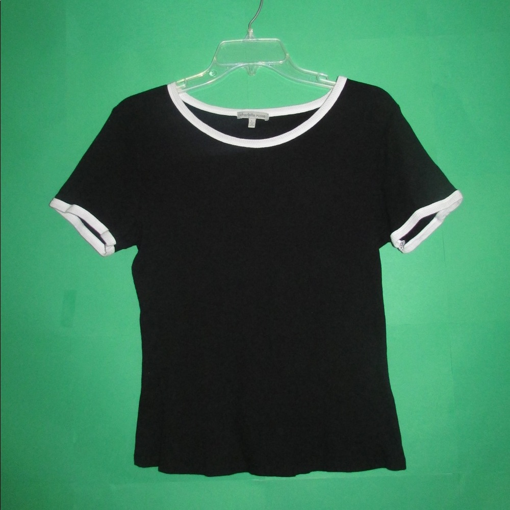 Lettuce Trim Black White Collared Blouse